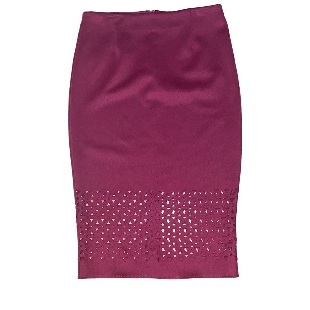 Sans Souci Pencil Skirt Womens Medium Burgundy Excellent Laser Cut Eyelet OSS166